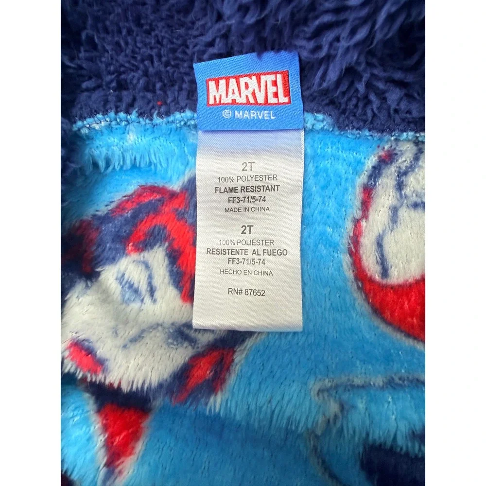 Marvel Avengers Toddler‎ Boys Plush Hooded Bathrobe Blue Spider-Man Hulk 2T